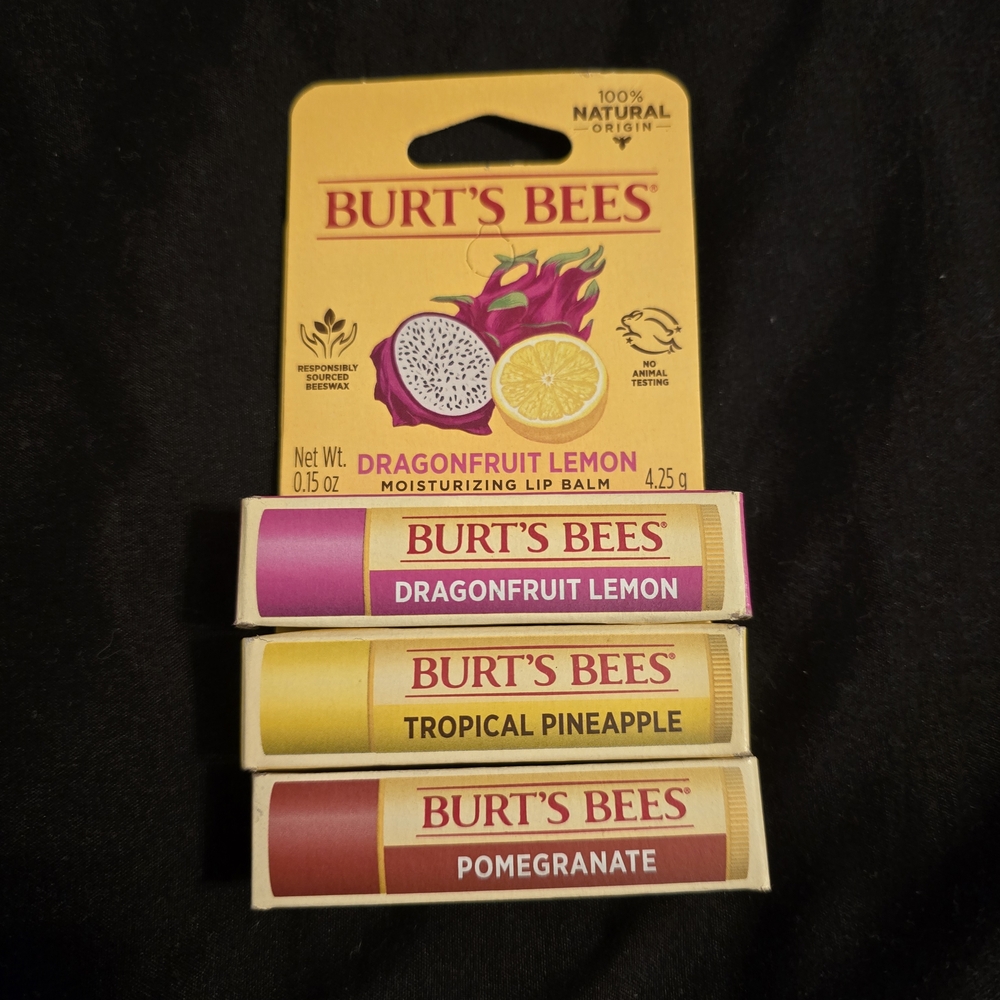 Burt's Bees Lip Balm Set - Dragonfruit Lemon, Tropical Pineapple, Pomegranate